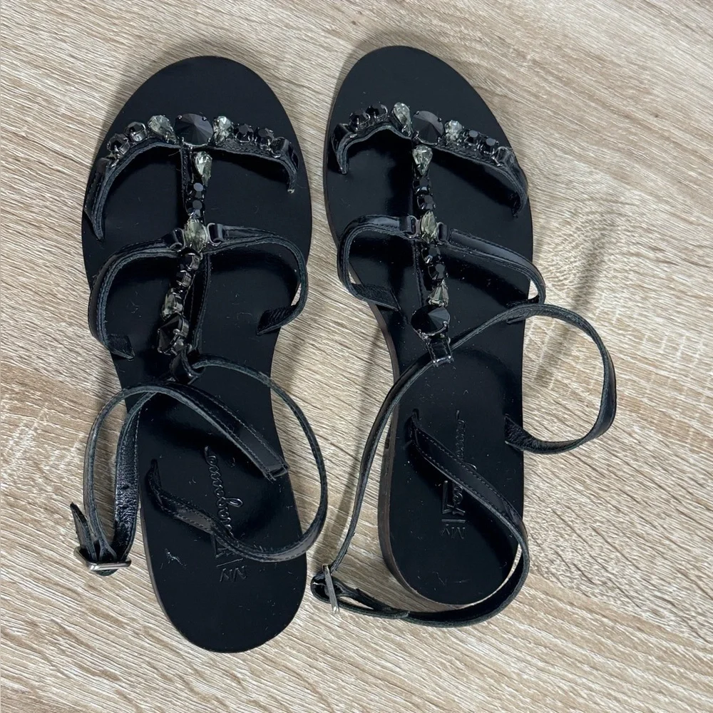 Ferragamo Patent Leather Crystal Embellishment Strappy Sandals Black Size 4M